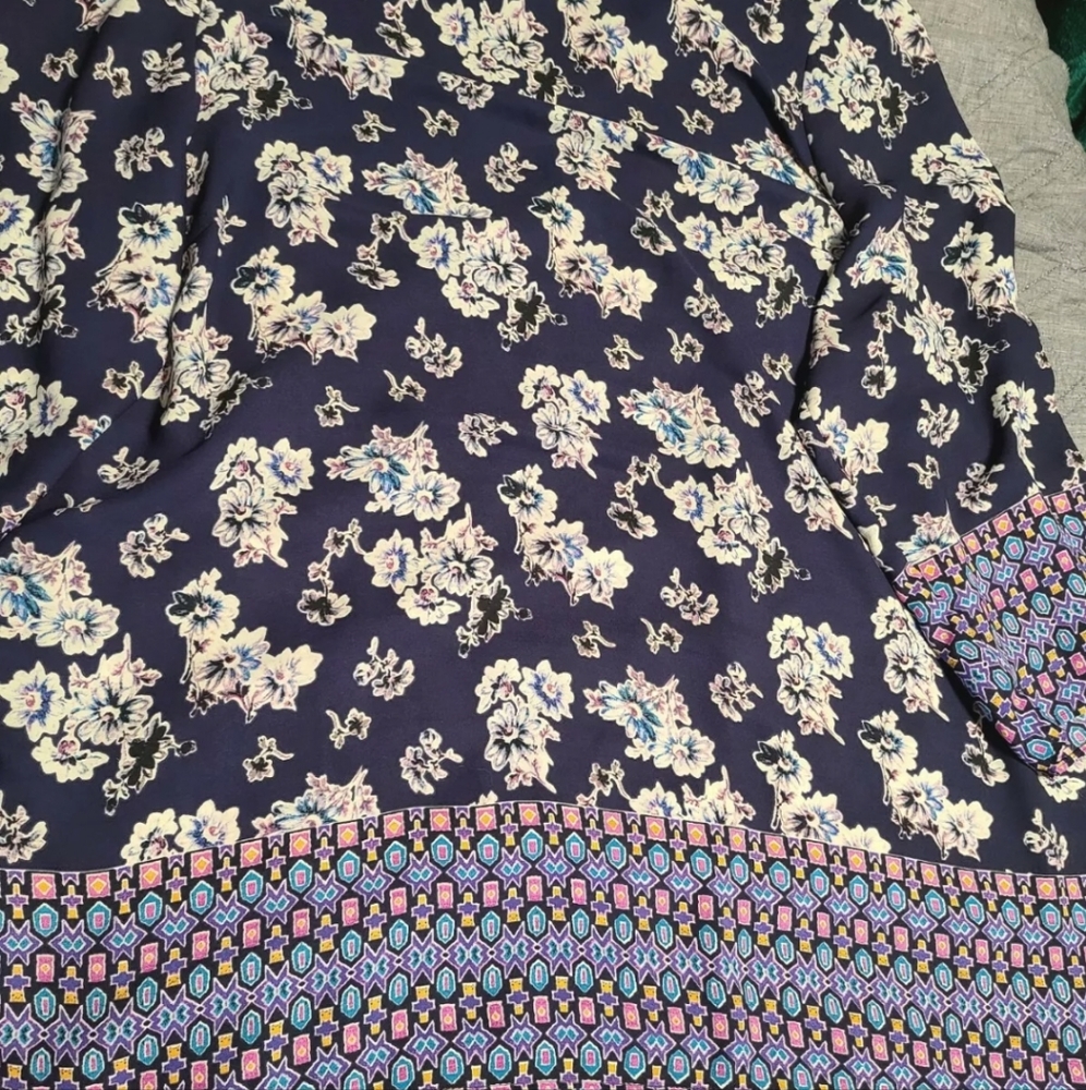 Rose + Olive printed Quarter Sleeve Blouse,  Plus Size 1x blue floral